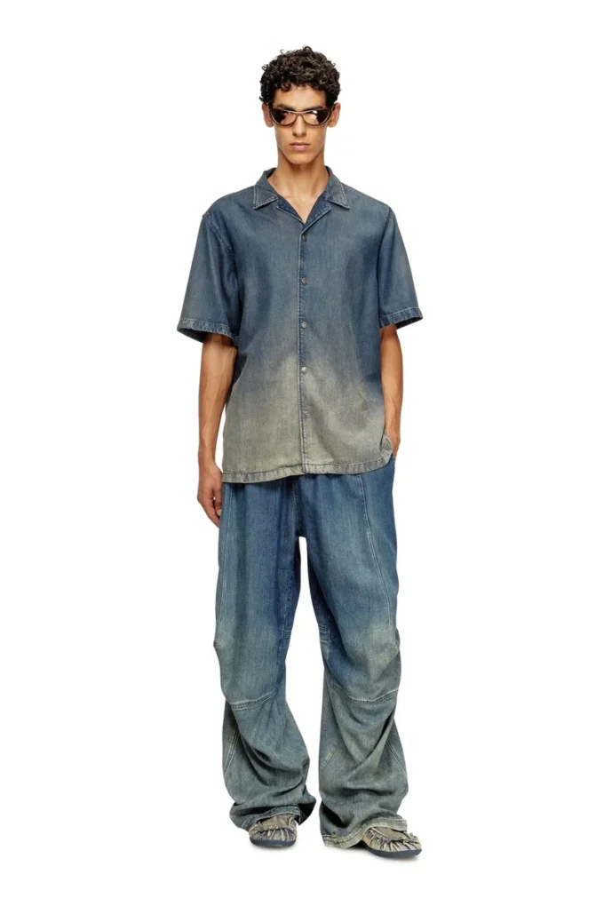 d-nabil-s3 Camicia da bowling in denim fluido sfumato