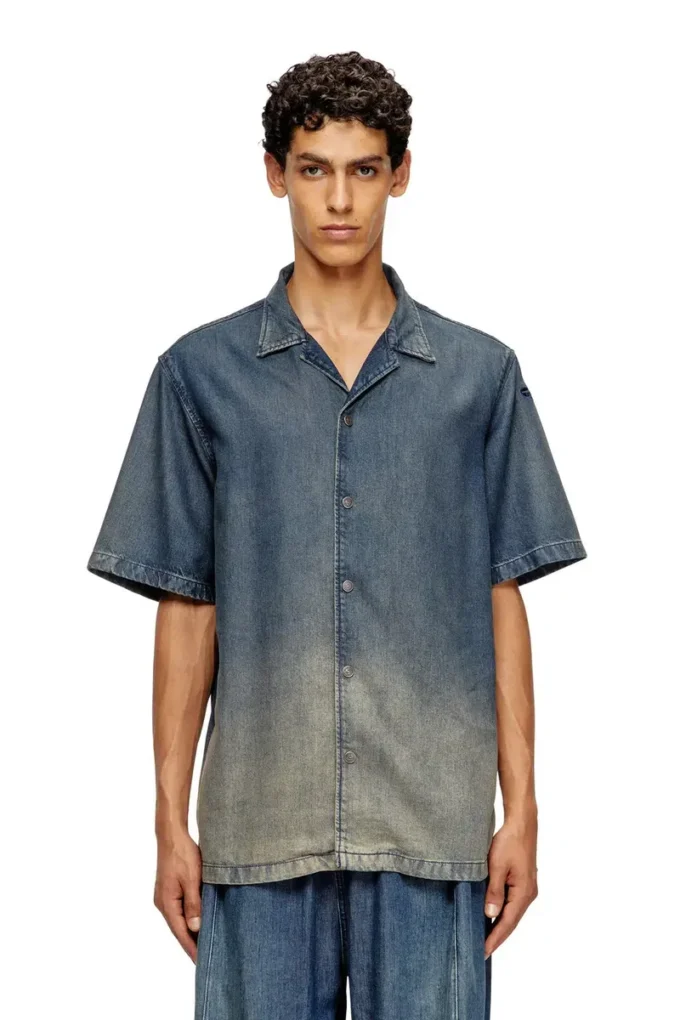 d-nabil-s3 Camicia da bowling in denim fluido sfumato