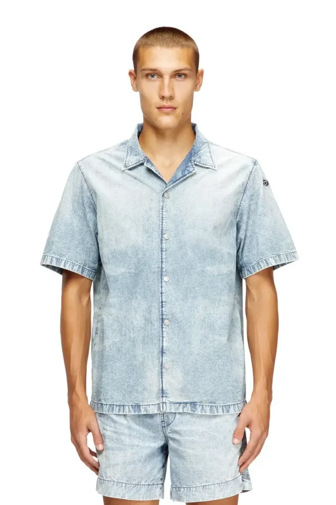 d-nabil-s4 Camicia da bowling in denim marmorizzato