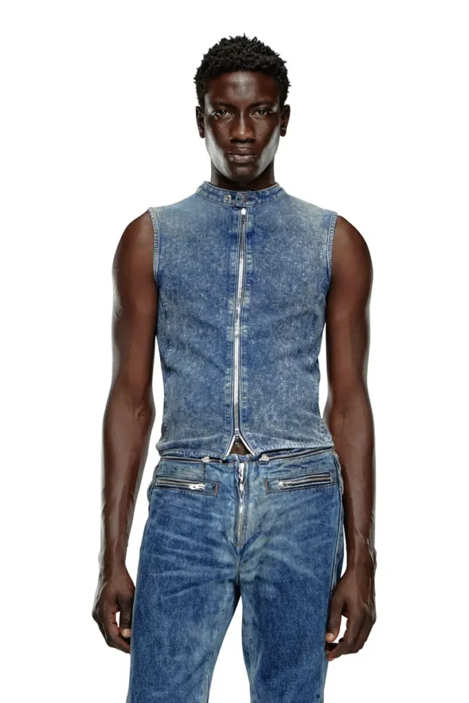 d-nata-fse Top in denim senza maniche con dettagli biker d-nata-fse Top in denim senza maniche con dettagli biker
