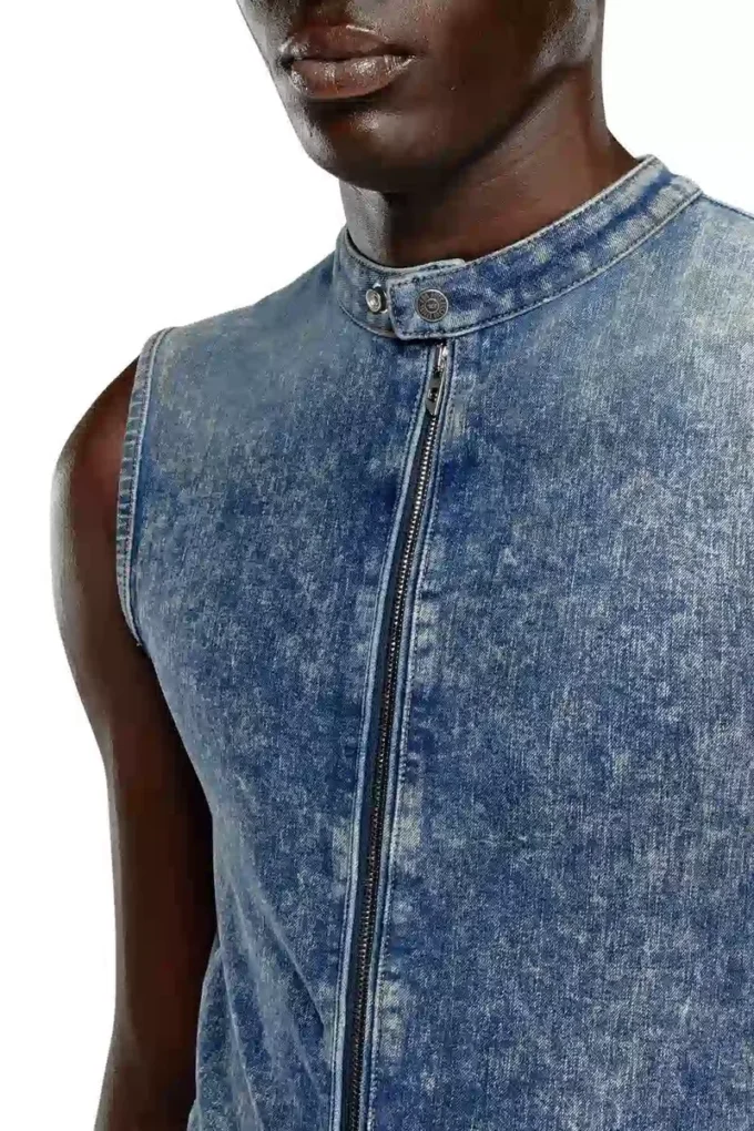 d-nata-fse Top in denim senza maniche con dettagli biker d-nata-fse Top in denim senza maniche con dettagli biker