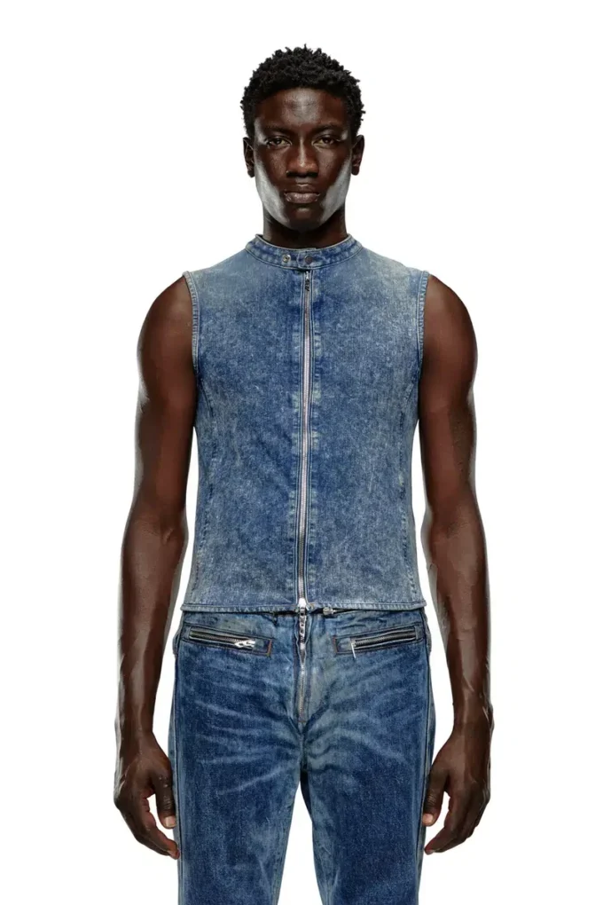 d-nata-fse Top in denim senza maniche con dettagli biker d-nata-fse Top in denim senza maniche con dettagli biker