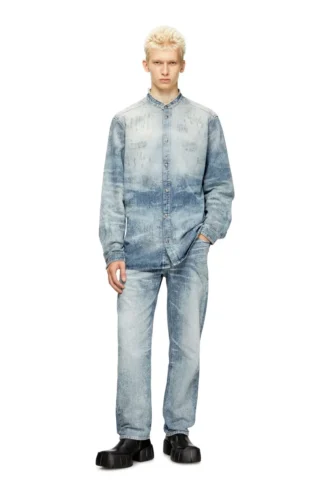 d-simp-fsh Camicia in denim effetto distrutto a nido d’ape