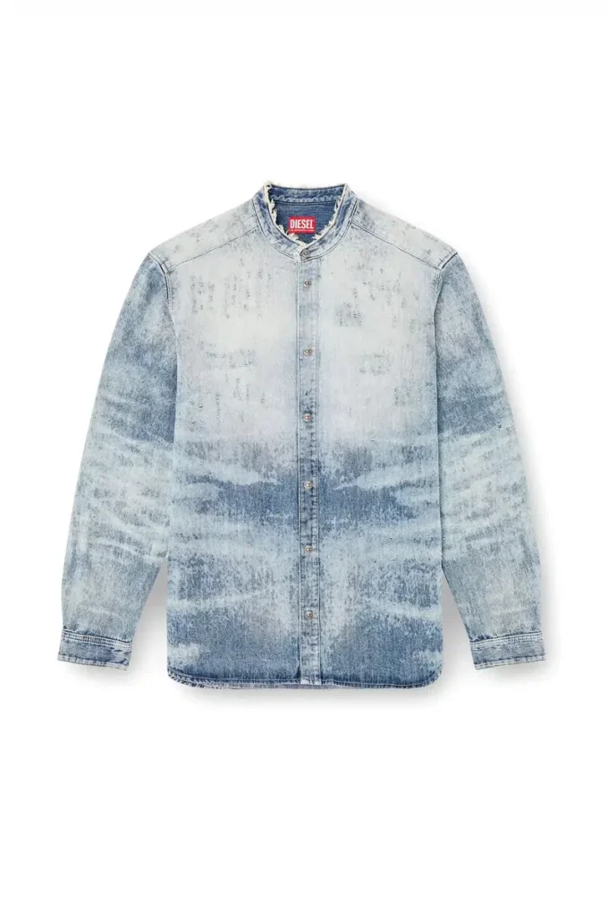 d-simp-fsh Camicia in denim effetto distrutto a nido d’ape d-simp-fsh Camicia in denim effetto distrutto a nido d’ape