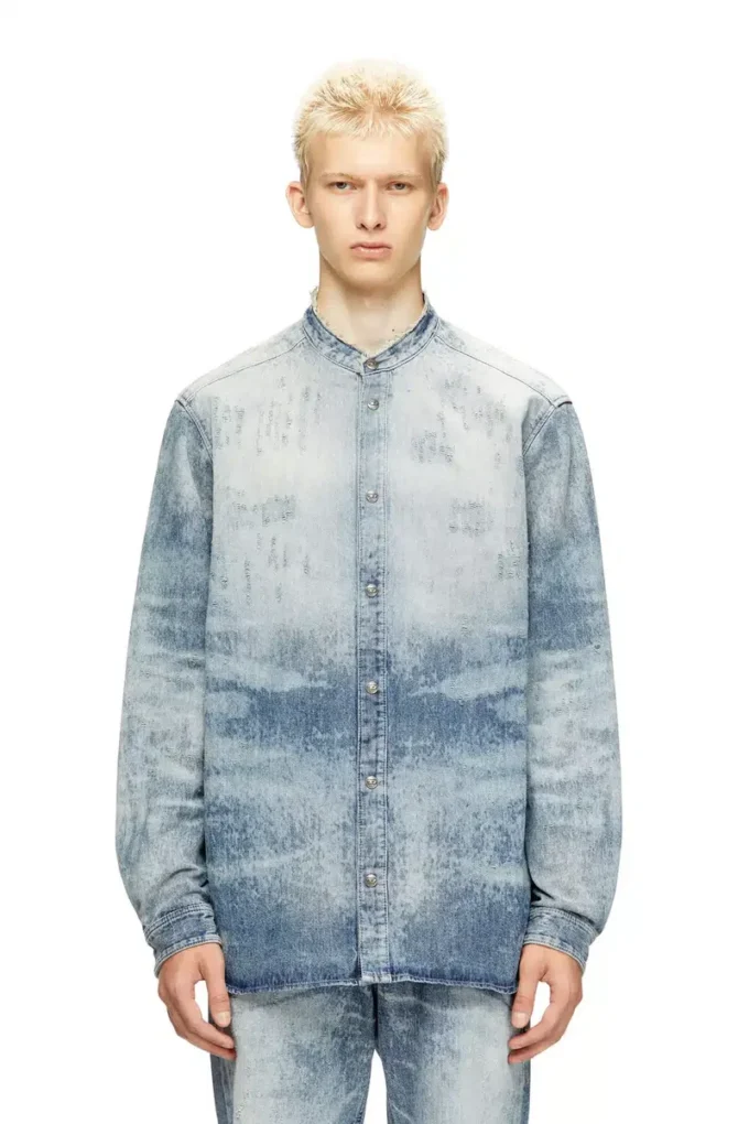 d-simp-fsh Camicia in denim effetto distrutto a nido d’ape d-simp-fsh Camicia in denim effetto distrutto a nido d’ape