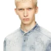 d-simp-fsh Camicia in denim effetto distrutto a nido d’ape d-simp-fsh Camicia in denim effetto distrutto a nido d’ape