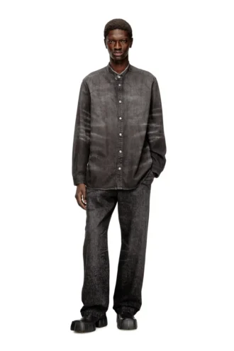 d-simply-fsh Camicia in denim effetto nido d’ape effetto consumato