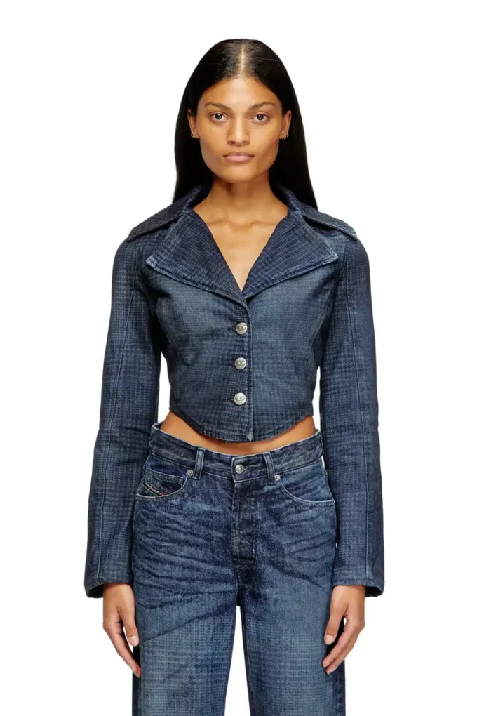 de-ali-s Giacca corta in denim Principe di Galles de-ali-s Giacca corta in denim Principe di Galles