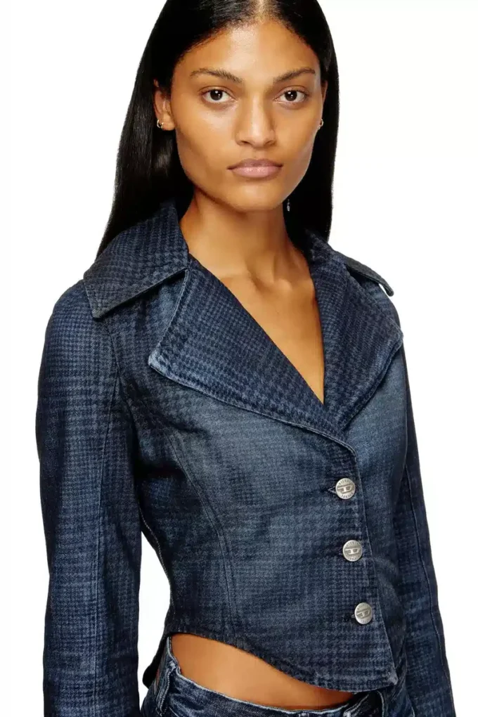 de-ali-s Giacca corta in denim Principe di Galles de-ali-s Giacca corta in denim Principe di Galles
