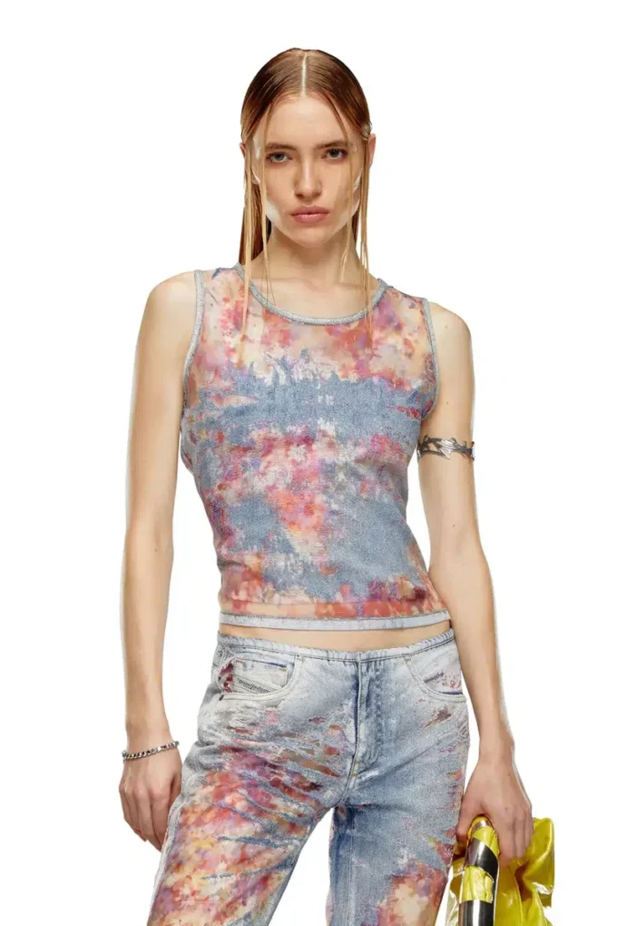 de-ciri-fse Canotta in denim devoré con fiori de-ciri-fse Canotta in denim devoré con fiori