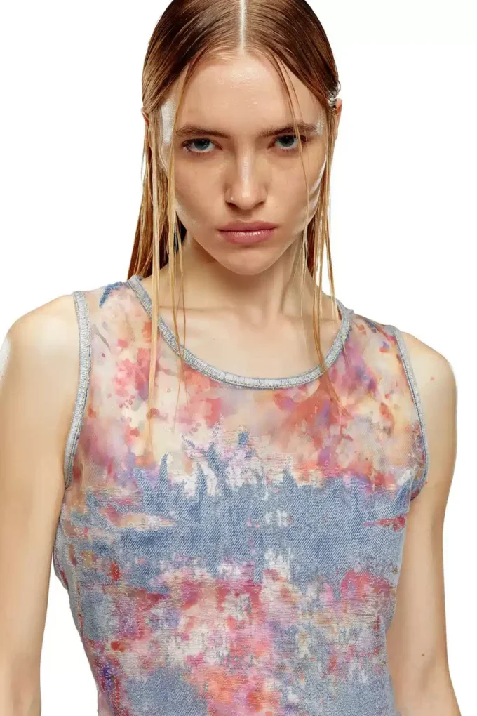 de-ciri-fse Canotta in denim devoré con fiori de-ciri-fse Canotta in denim devoré con fiori