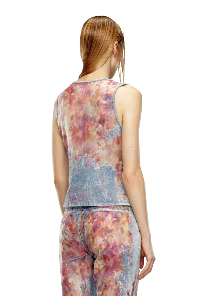 de-ciri-fse Canotta in denim devoré con fiori de-ciri-fse Canotta in denim devoré con fiori
