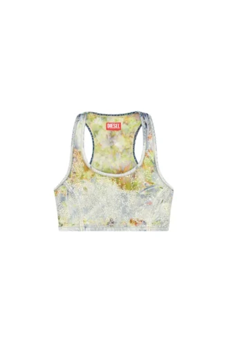 de-detop-fse Top corto in denim devoré a fiori