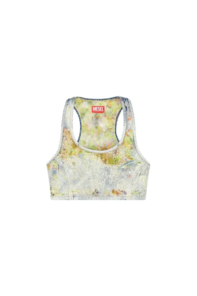 de-detop-fse Top corto in denim devoré a fiori de-detop-fse Top corto in denim devoré a fiori