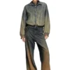 de-flower-s Giacca con zip in denim sfumato fluido