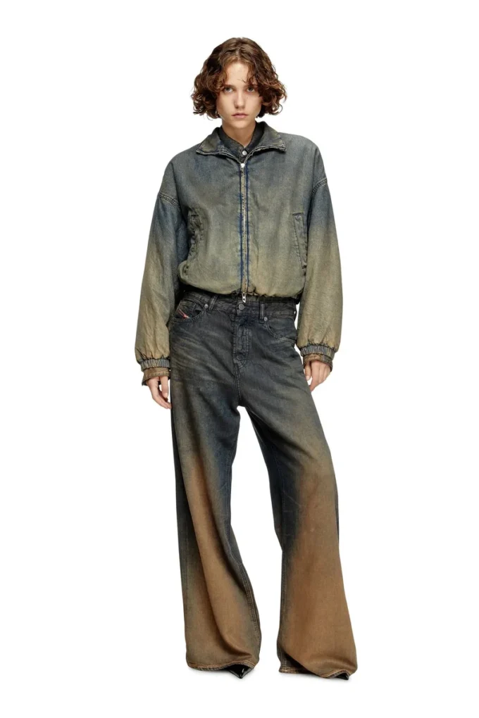 de-flower-s Giacca con zip in denim sfumato fluido