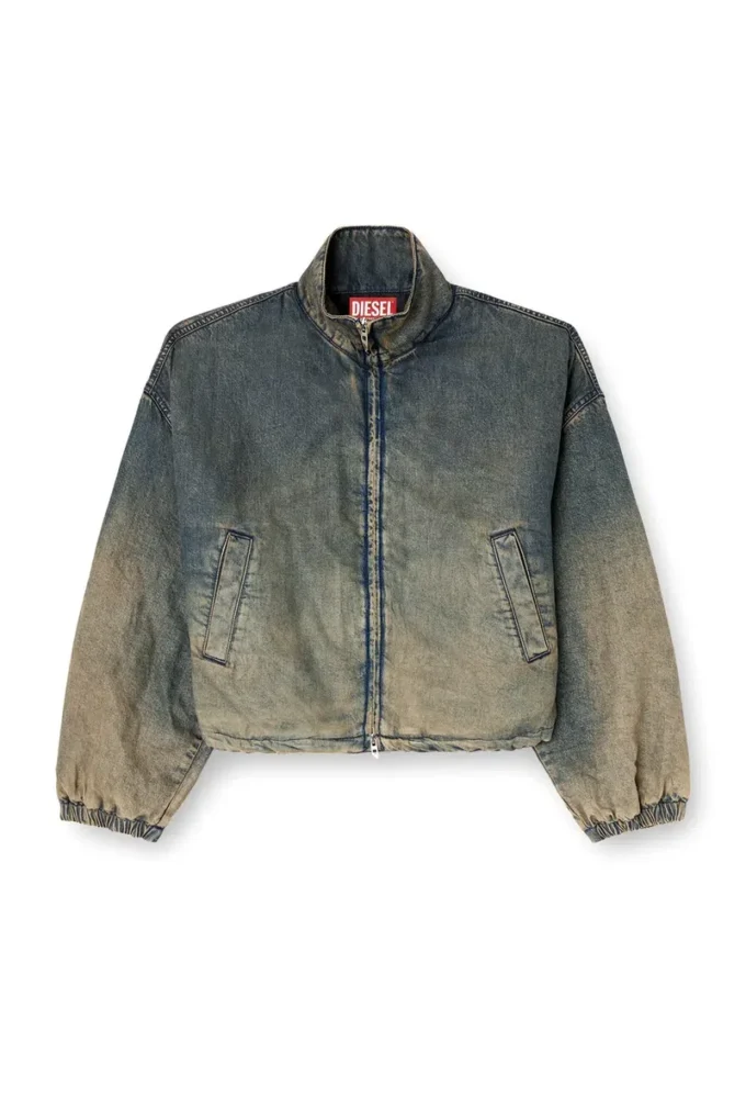 de-flower-s Giacca con zip in denim sfumato fluido