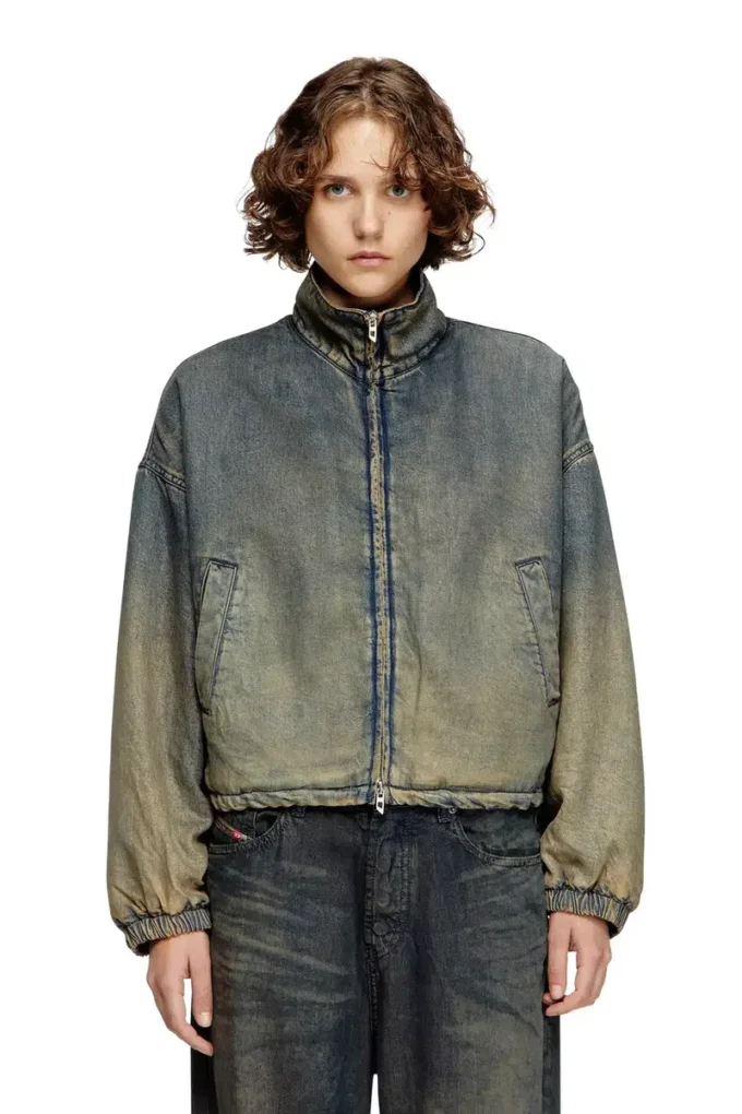 de-flower-s Giacca con zip in denim sfumato fluido