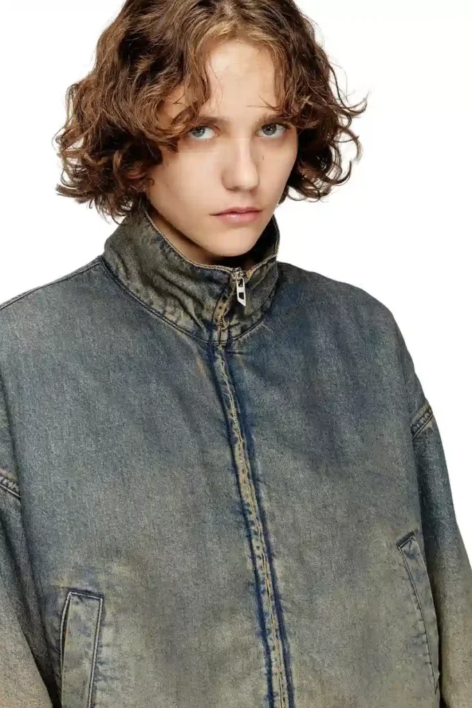 de-flower-s Giacca con zip in denim sfumato fluido