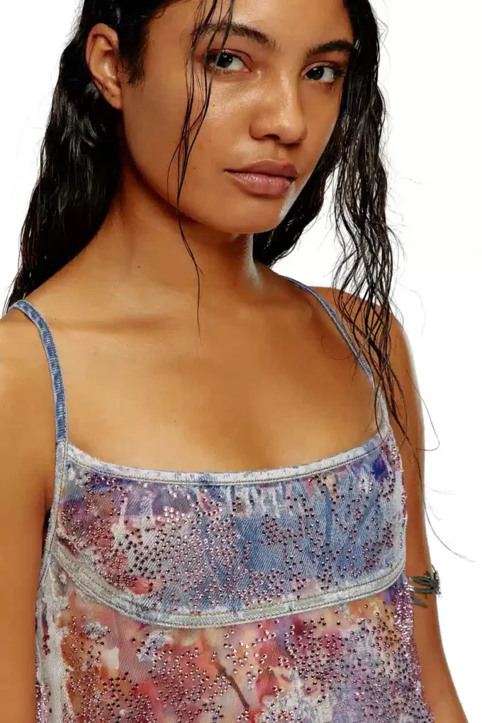 de-held-short-fse Abito midi con spalline in denim con paillettes de-held-short-fse Abito midi con spalline in denim con paillettes