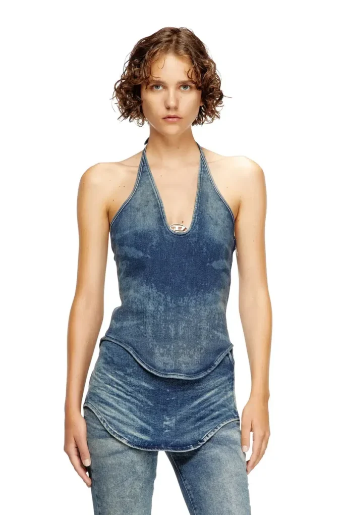 de-janice-s Top con scollo all’americana in denim Reform de-janice-s Top con scollo all’americana in denim Reform