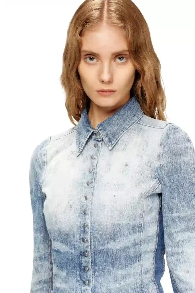 de-masly-fsh Camicia in denim effetto nido d’ape consumato
