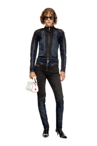 de-morny-s Giacca stile biker in denim bicolore