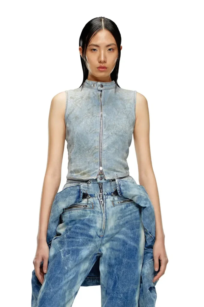 de-nata-fse Top in denim seconda pelle con dettagli biker de-nata-fse Top in denim seconda pelle con dettagli biker