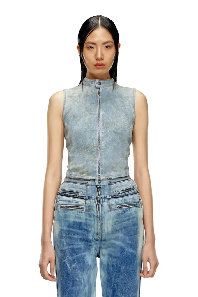 de-nata-fse Top in denim seconda pelle con dettagli biker de-nata-fse Top in denim seconda pelle con dettagli biker