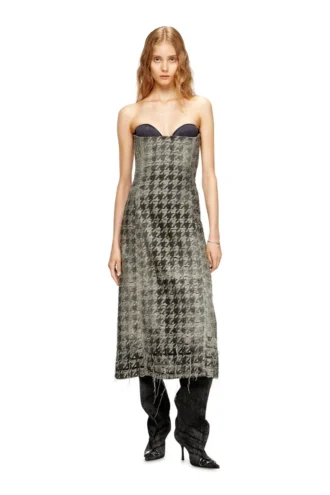 de-olivia-fsh Abito midi in denim con trama pied-de-poule