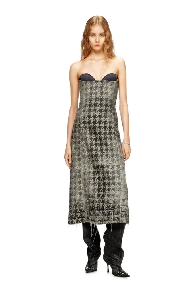 de-olivia-fsh Abito midi in denim con trama pied-de-poule