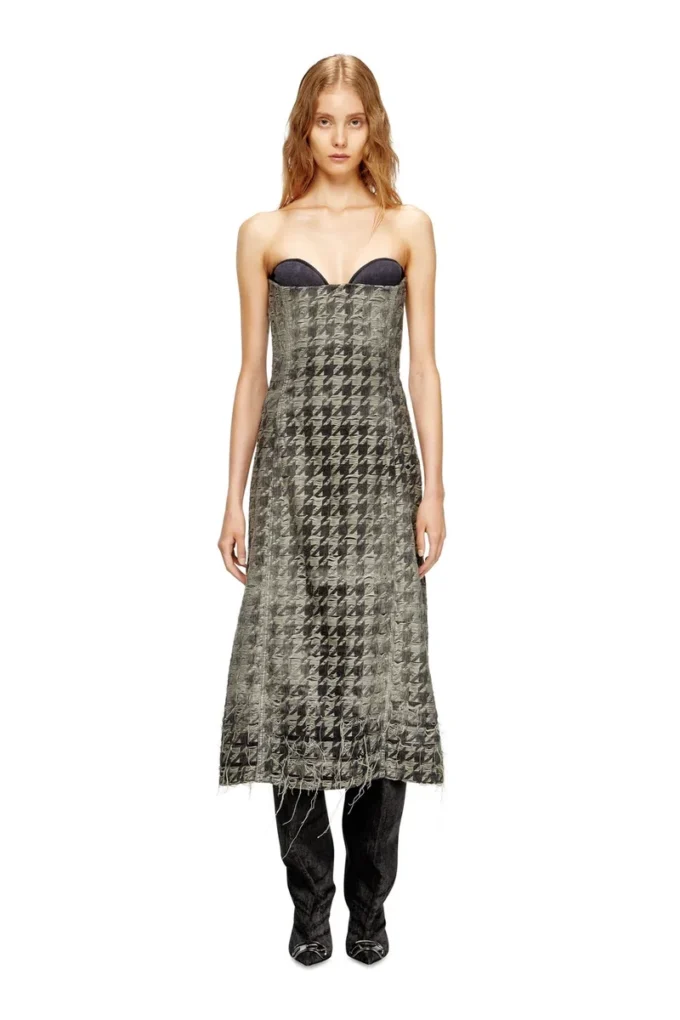 de-olivia-fsh Abito midi in denim con trama pied-de-poule