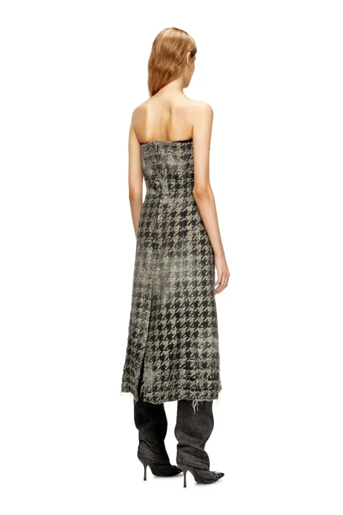 de-olivia-fsh Abito midi in denim con trama pied-de-poule