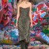 de-olivia-fsh Abito midi in denim con trama pied-de-poule