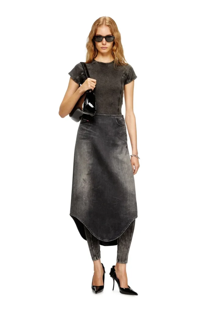 de-plumy-s Gonna midi in denim con effetto ombra de-plumy-s Gonna midi in denim con effetto ombra