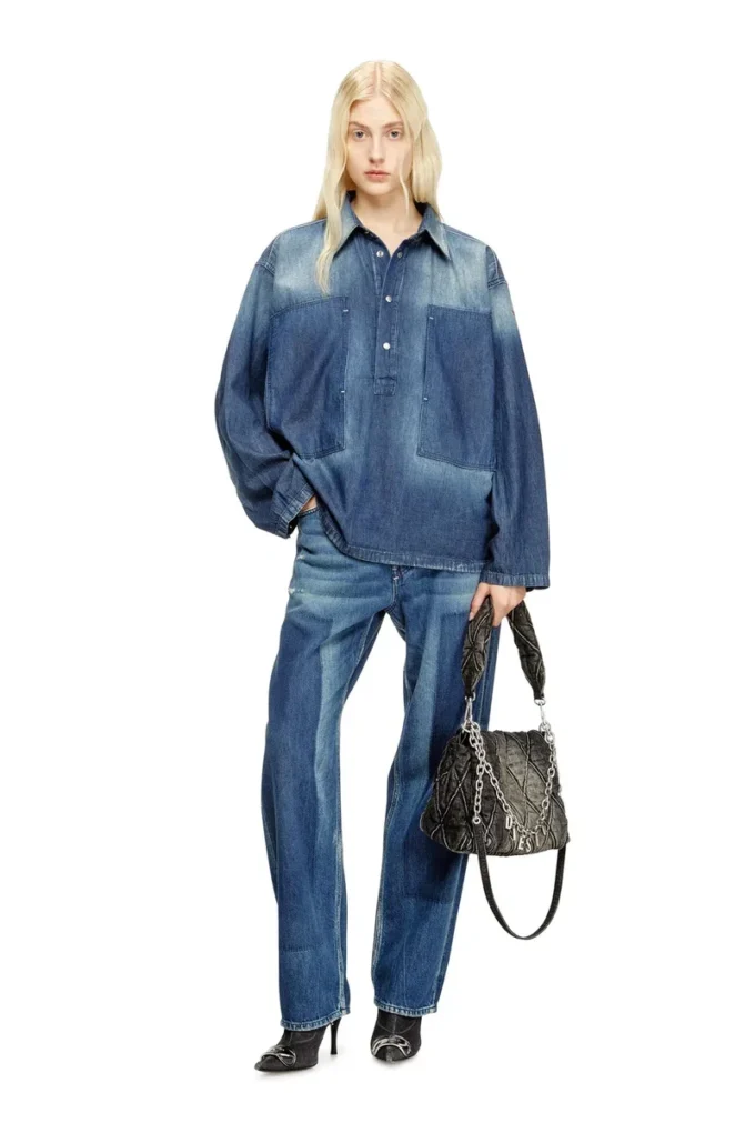 de-priss Top Henley in denim effetto contrasto de-priss Top Henley in denim effetto contrasto