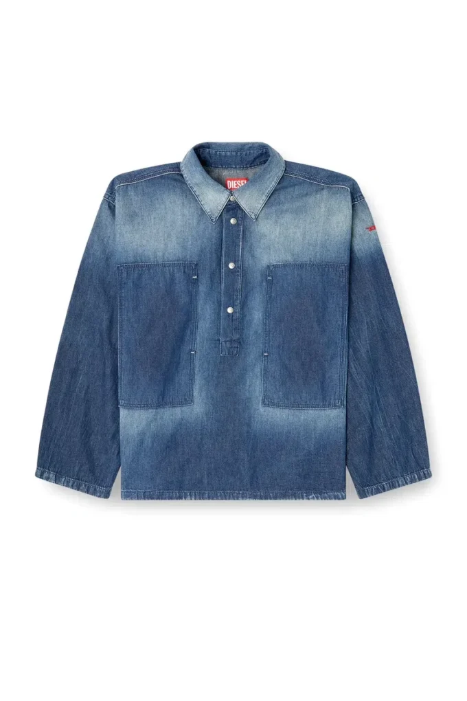 de-priss Top Henley in denim effetto contrasto de-priss Top Henley in denim effetto contrasto