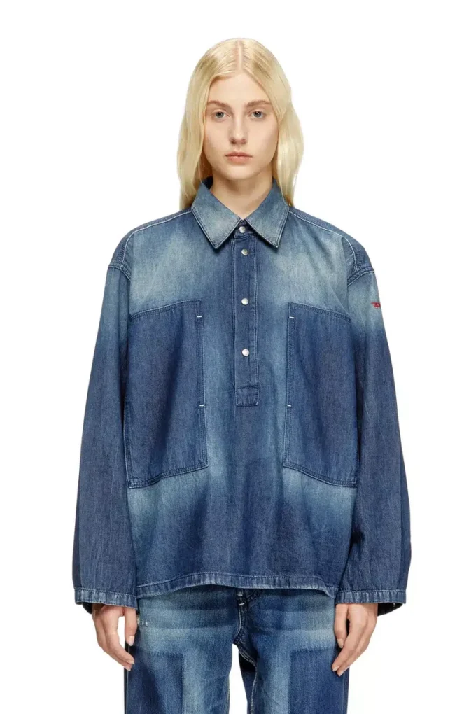 de-priss Top Henley in denim effetto contrasto de-priss Top Henley in denim effetto contrasto