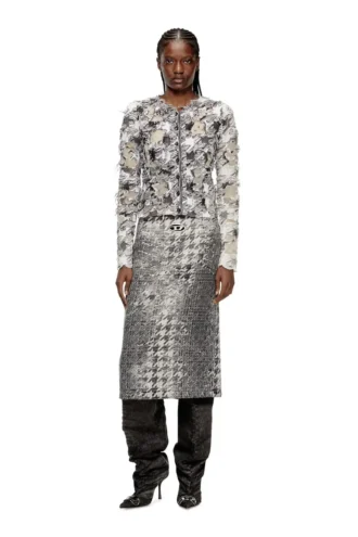 de- rathian-fsh Gonna midi in denim jacquard Principe di Galles