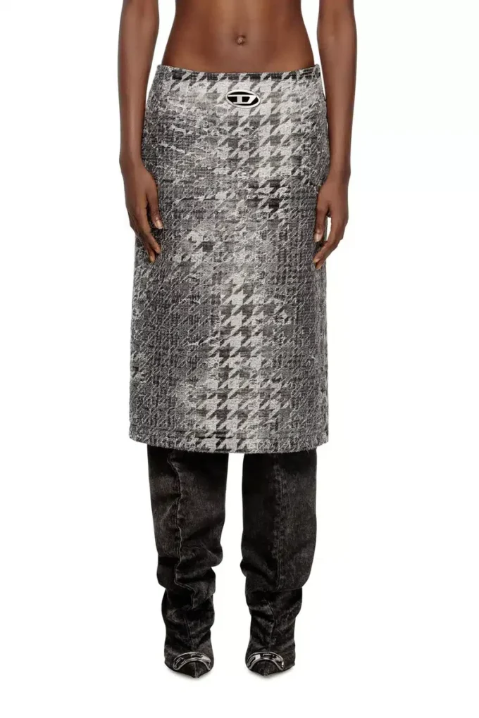 de- rathian-fsh Gonna midi in denim jacquard Principe di Galles de- rathian-fsh Gonna midi in denim jacquard Principe di Galles