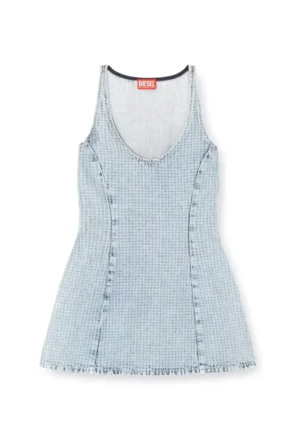 de-sweeney-s1 Abito corto in denim pied-de-poule con cristalli