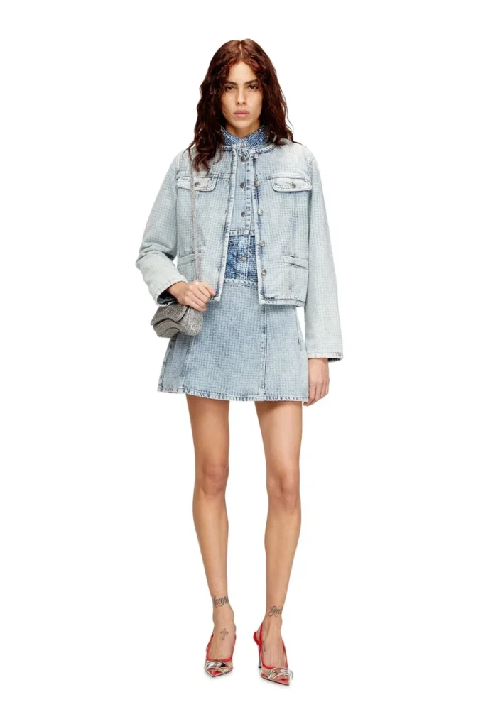 de-sweny-s Minigonna in denim grafico con cristalli de-sweny-s Minigonna in denim grafico con cristalli