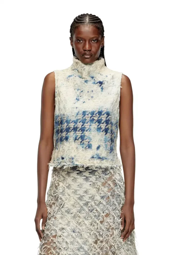 de-tapi-fsh2 Top senza maniche in denim con trama pied-de-poule de-tapi-fsh2 Top senza maniche in denim con trama pied-de-poule