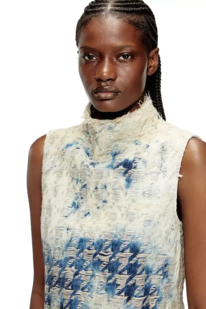 de-tapi-fsh2 Top senza maniche in denim con trama pied-de-poule de-tapi-fsh2 Top senza maniche in denim con trama pied-de-poule
