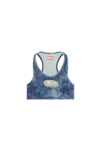de-top-fse Top corto in denim con placca in cristallo