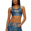 de-top-fse Top corto in denim con placca in cristallo de-top-fse Top corto in denim con placca in cristallo