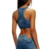 de-top-fse Top corto in denim con placca in cristallo de-top-fse Top corto in denim con placca in cristallo