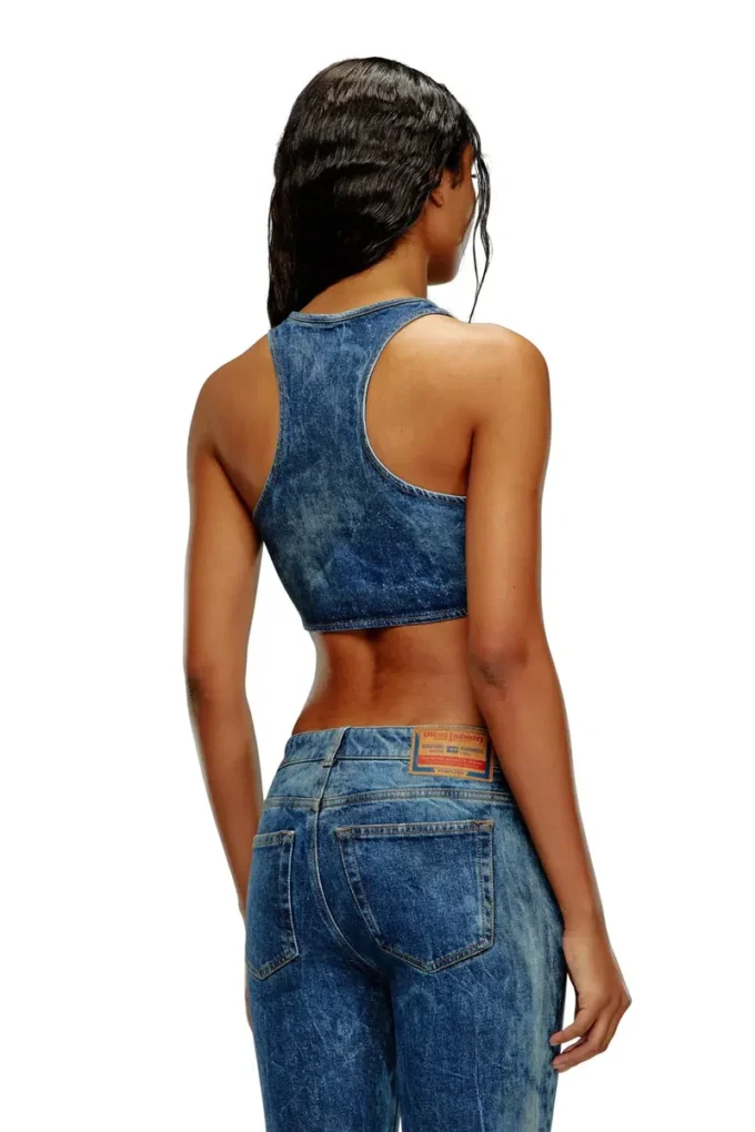 de-top-fse Top corto in denim con placca in cristallo de-top-fse Top corto in denim con placca in cristallo
