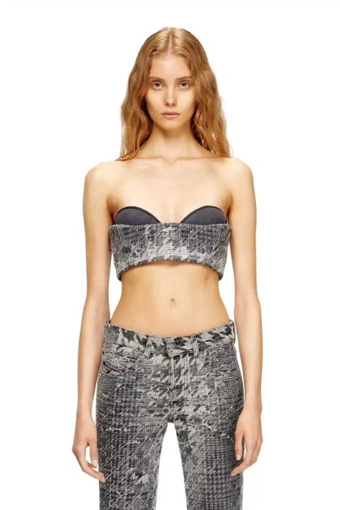 de-toppys-fsh Top in denim jacquard Principe di Galles