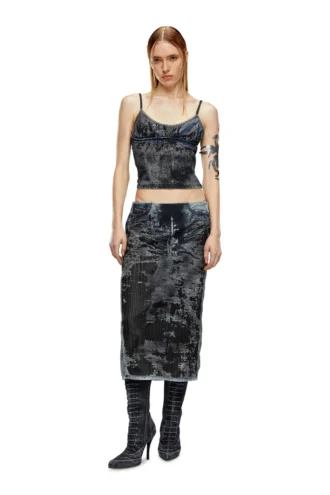 de-verni-fse Top in denim devoré gessato